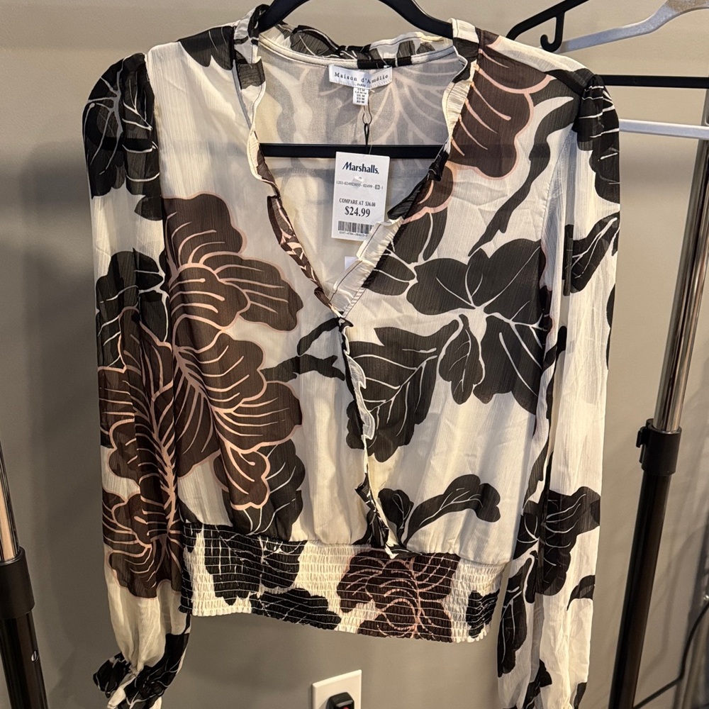 Marshalls Stylish Black and Brown Floral Blouse